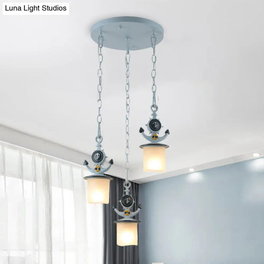 Opal Glass Kids Cluster Pendant Light With 3 Bulbs - Blue Bedroom Down Lighting