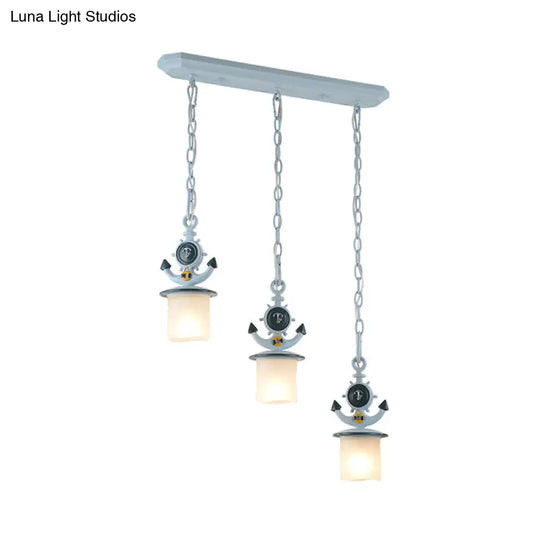 Opal Glass Kids Cluster Pendant Light With 3 Bulbs - Blue Bedroom Down Lighting