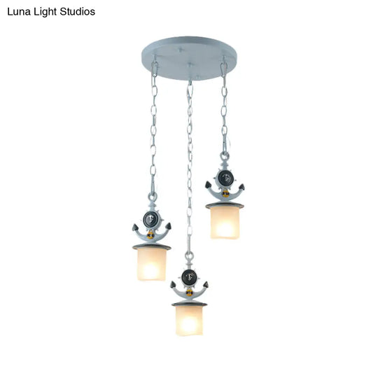 Opal Glass Kids Cluster Pendant Light With 3 Bulbs - Blue Bedroom Down Lighting