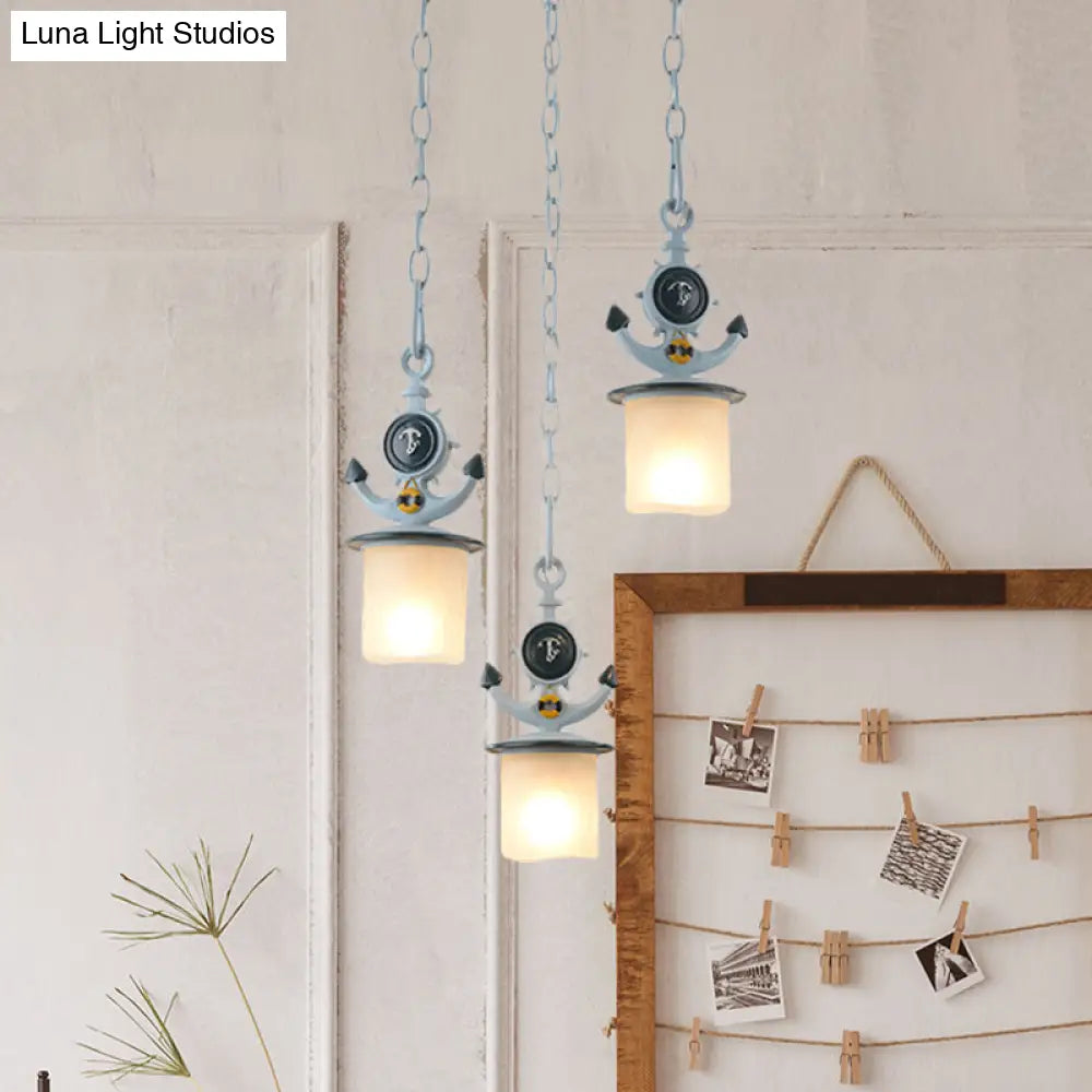 Opal Glass Kids Cluster Pendant Light With 3 Bulbs - Blue Bedroom Down Lighting