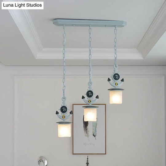 Opal Glass Kids Cluster Pendant Light With 3 Bulbs - Blue Bedroom Down Lighting