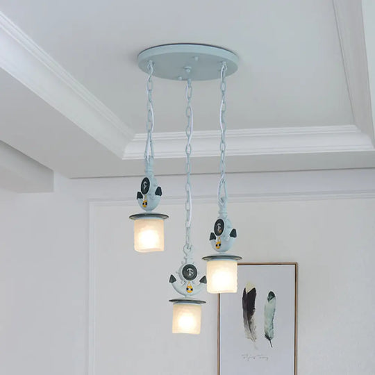 Opal Glass Kids Cluster Pendant Light With 3 Bulbs - Blue Bedroom Down Lighting / Round