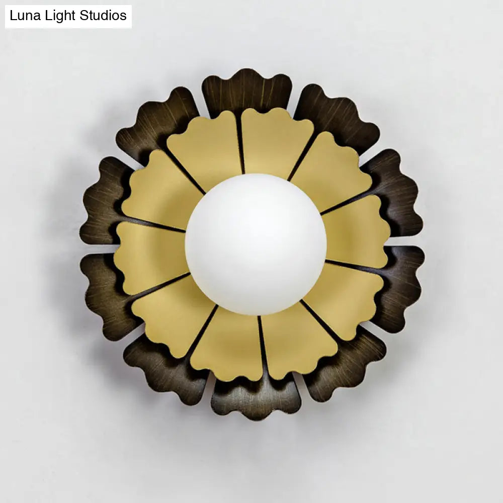 Opal Glass Kids Wall Light In Black-Gold For Sunflower Bedroom