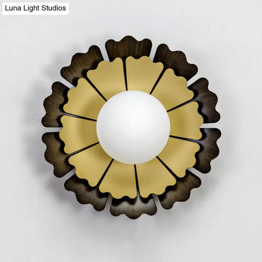 Opal Glass Kids Wall Light In Black-Gold For Sunflower Bedroom