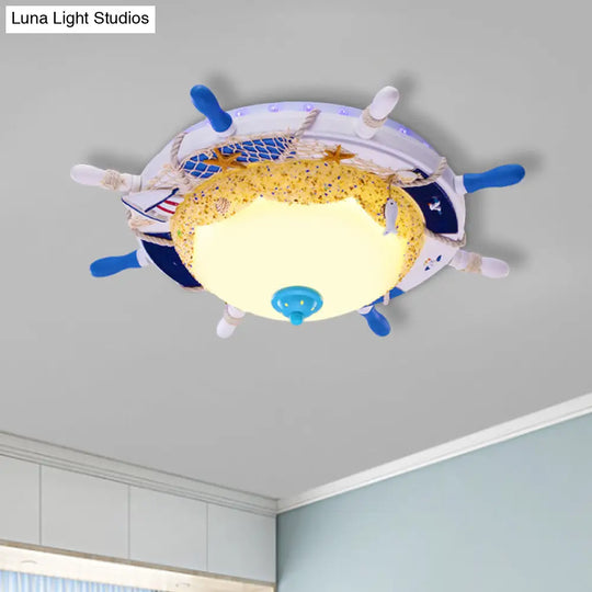 Opal Glass Led Bedroom Flushmount Ceiling Lamp With Domed Design In Blue Rudder And Beach -