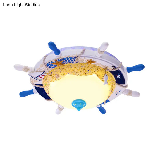 Opal Glass Led Bedroom Flushmount Ceiling Lamp With Domed Design In Blue Rudder And Beach -