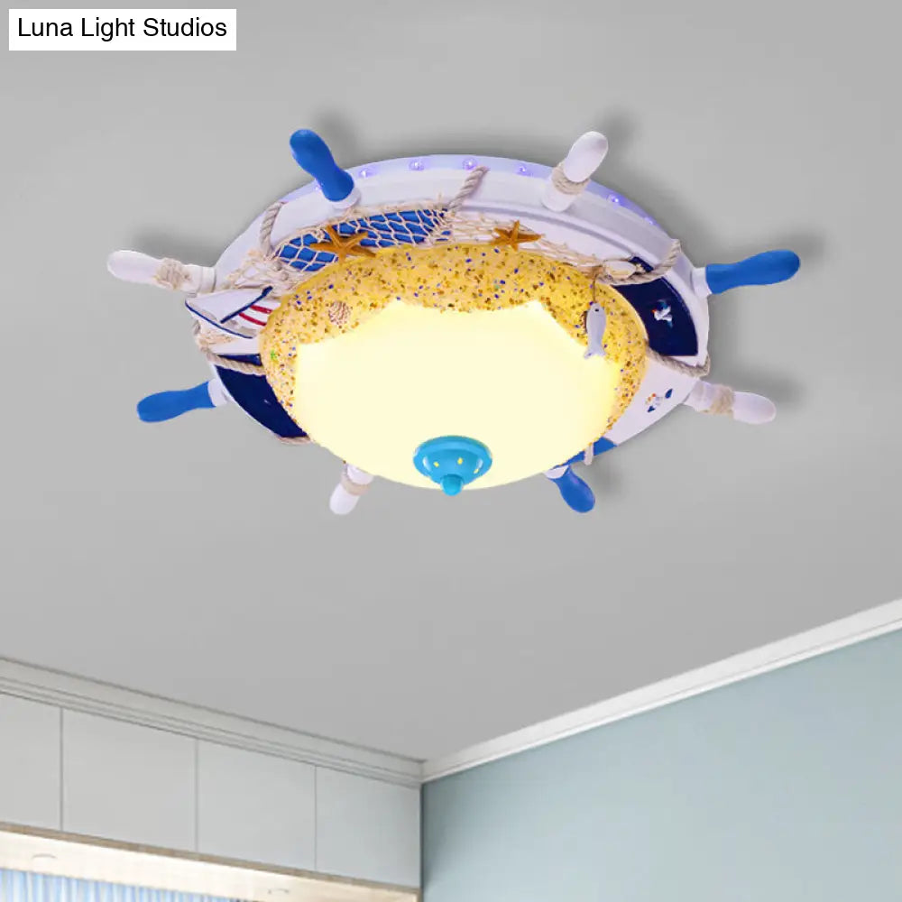 Opal Glass Led Bedroom Flushmount Ceiling Lamp With Domed Design In Blue Rudder And Beach -