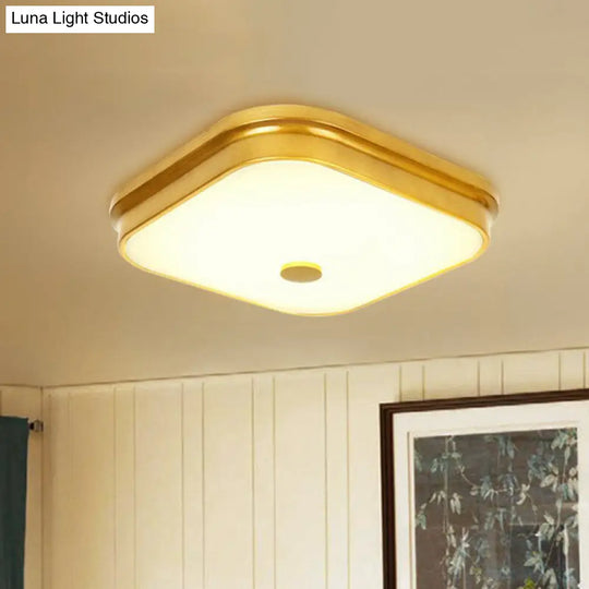 Opal Glass Led Ceiling Light: Traditional Square Shade Flush Mount Fixture Gold / Small