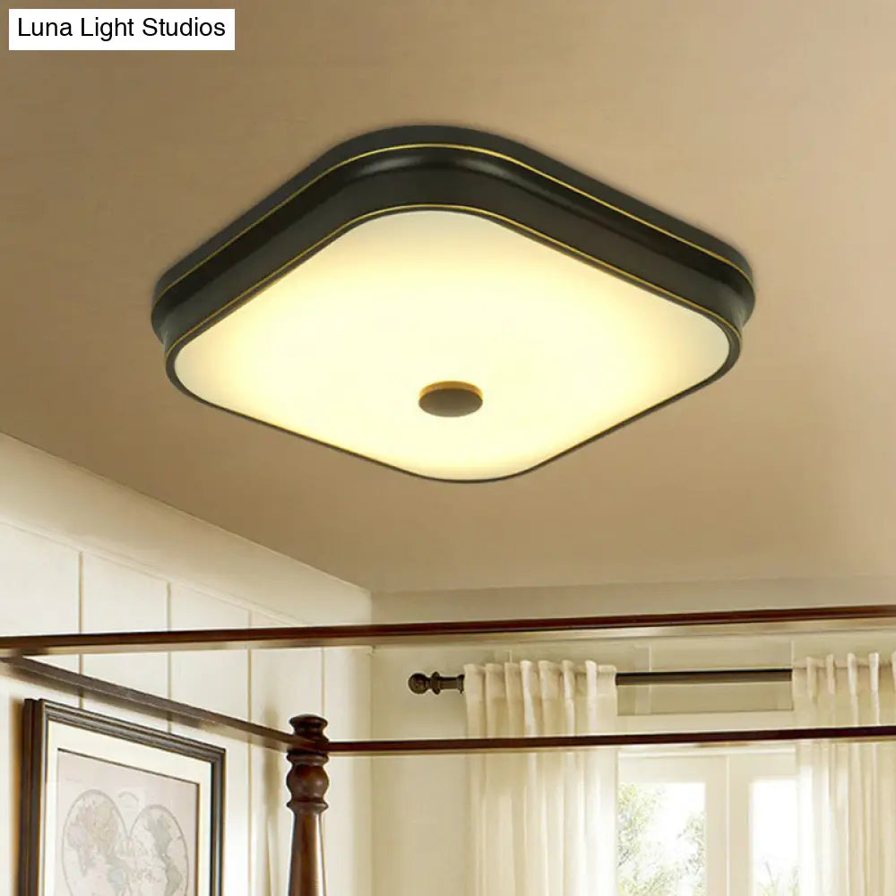Opal Glass Led Ceiling Light: Traditional Square Shade Flush Mount Fixture Black / Small