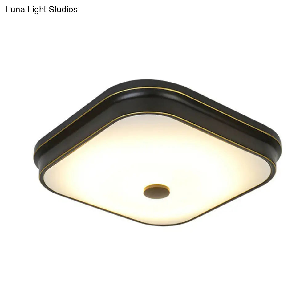 Opal Glass Led Ceiling Light: Traditional Square Shade Flush Mount Fixture