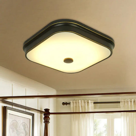 Opal Glass Led Ceiling Light: Traditional Square Shade Flush Mount Fixture Black / Small