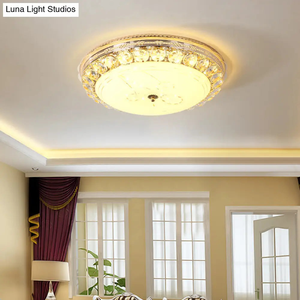 Opal Glass Led Ceiling Light With Crystal Accent In Modern Bowl Design White / Round
