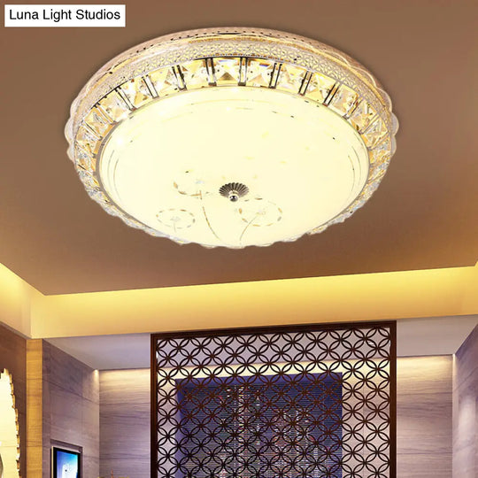 Opal Glass Led Ceiling Light With Crystal Accent In Modern Bowl Design White / Square