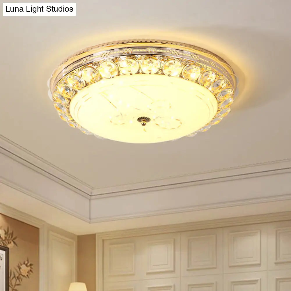 Opal Glass Led Ceiling Light With Crystal Accent In Modern Bowl Design