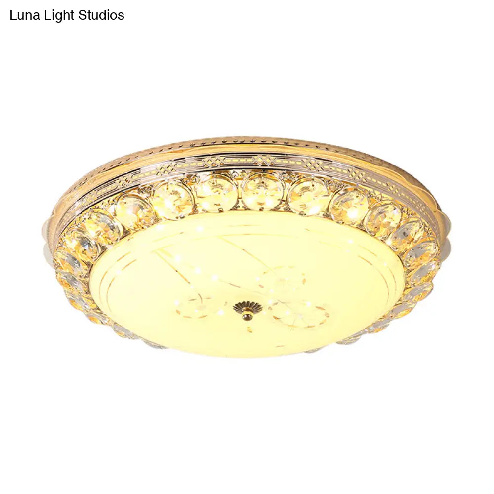 Opal Glass Led Ceiling Light With Crystal Accent In Modern Bowl Design