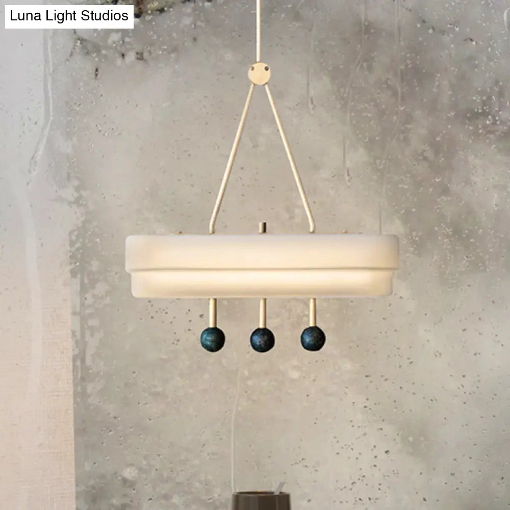 Opal Glass Linear Pendant Lighting Fixture - Nordic Led Hanging Lamp Kit In White/Warm Light For