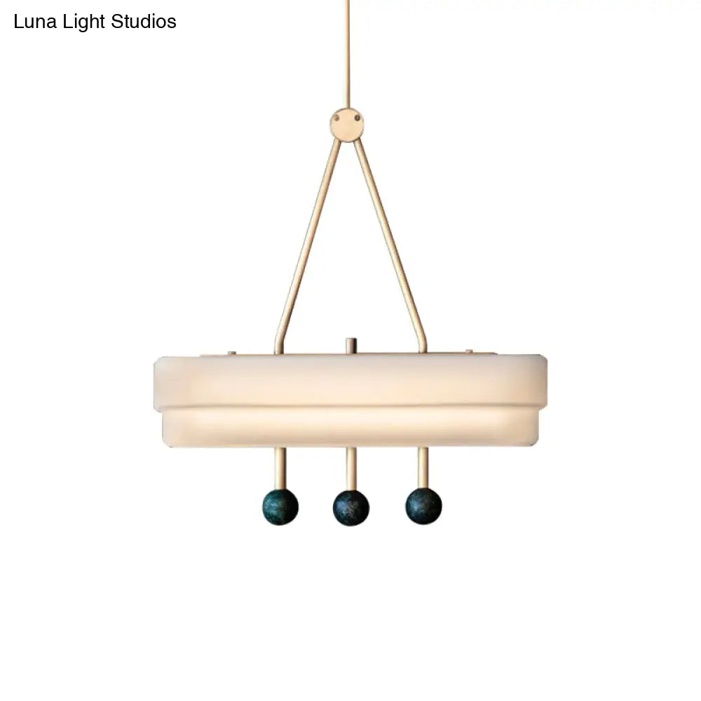 Opal Glass Linear Pendant Lighting Fixture - Nordic Led Hanging Lamp Kit In White/Warm Light For