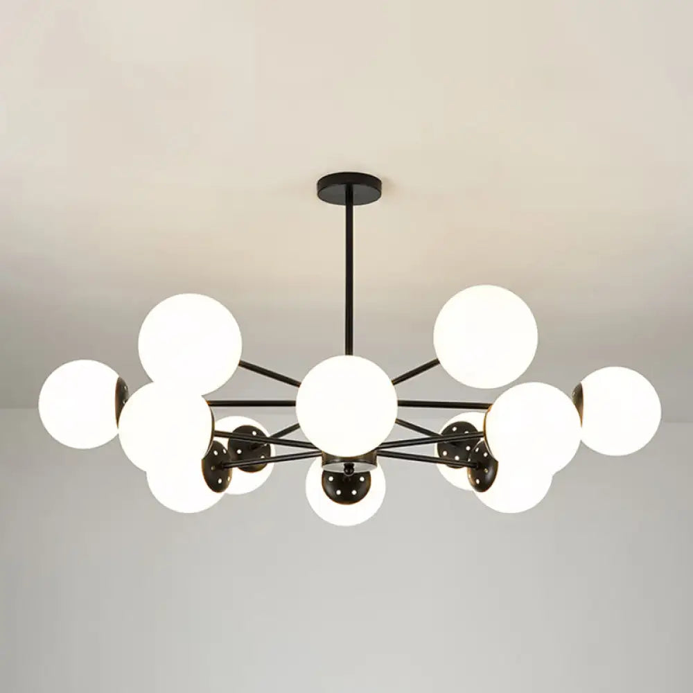 Opal Glass Living Room Ceiling Chandelier: Modern Minimalistic Suspension Lamp 12 / Black