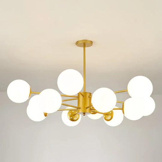 Opal Glass Living Room Ceiling Chandelier: Modern Minimalistic Suspension Lamp 12 / Gold