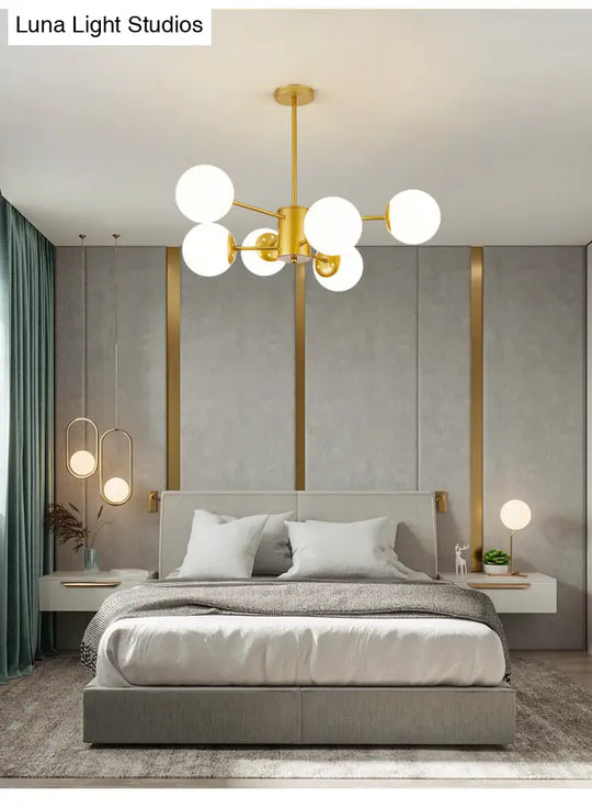 Opal Glass Living Room Ceiling Chandelier: Modern Minimalistic Suspension Lamp