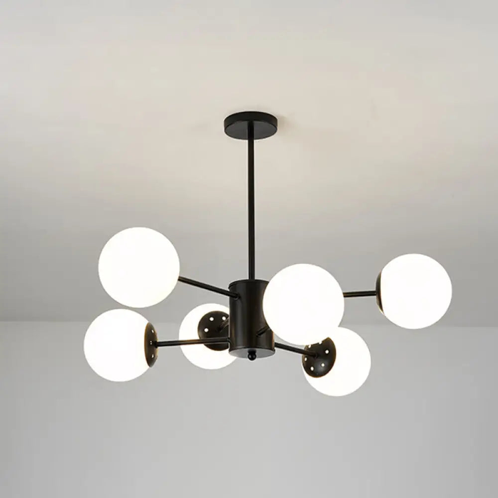 Opal Glass Living Room Ceiling Chandelier: Modern Minimalistic Suspension Lamp 6 / Black