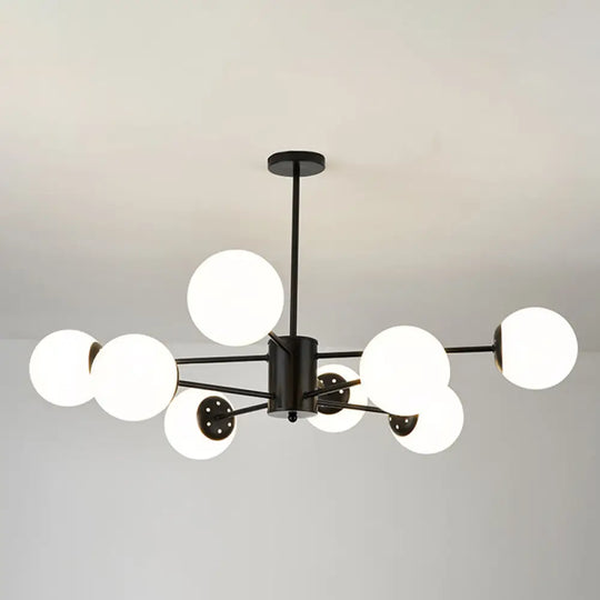 Opal Glass Living Room Ceiling Chandelier: Modern Minimalistic Suspension Lamp 8 / Black