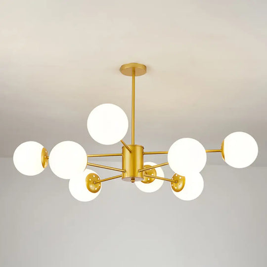 Opal Glass Living Room Ceiling Chandelier: Modern Minimalistic Suspension Lamp 8 / Gold