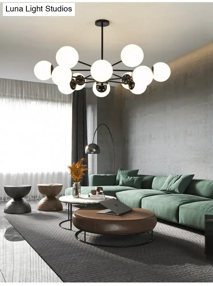 Opal Glass Living Room Ceiling Chandelier: Modern Minimalistic Suspension Lamp