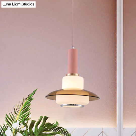 Opal Glass Macaron Gourd Pendant Light In Pink/Light Blue/Gold - Dining Room Ceiling Lamp Pink