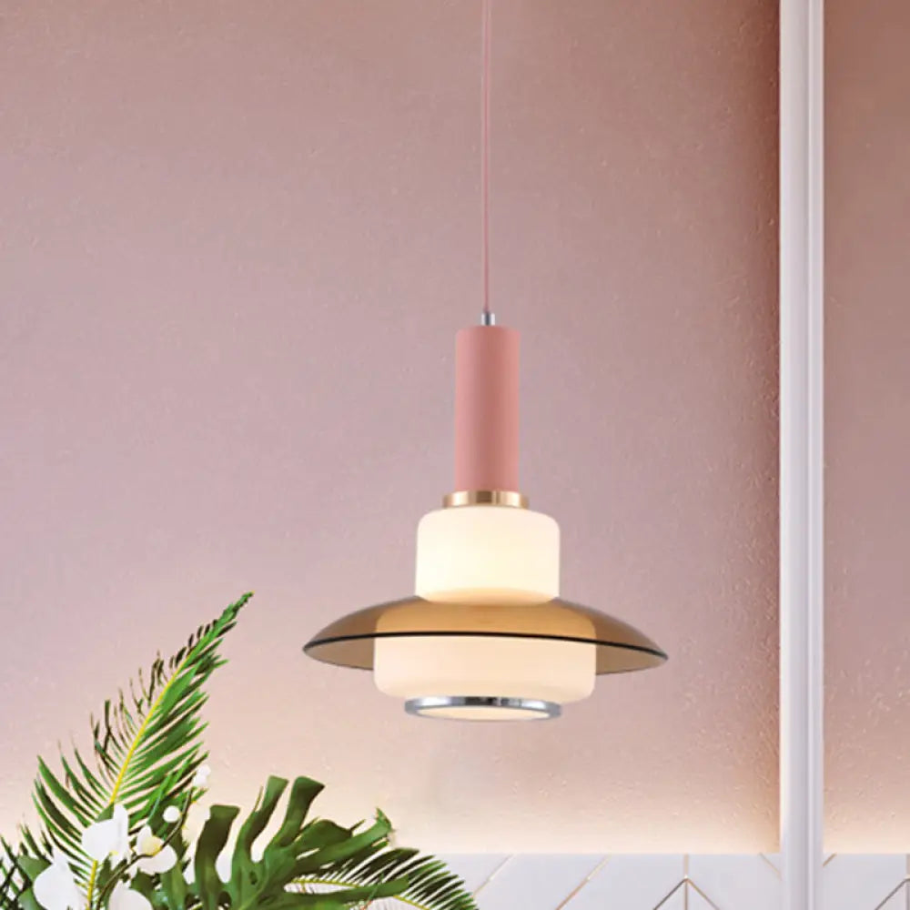 Opal Glass Macaron Gourd Pendant Light In Pink/Light Blue/Gold For Dining Room Ceiling Pink