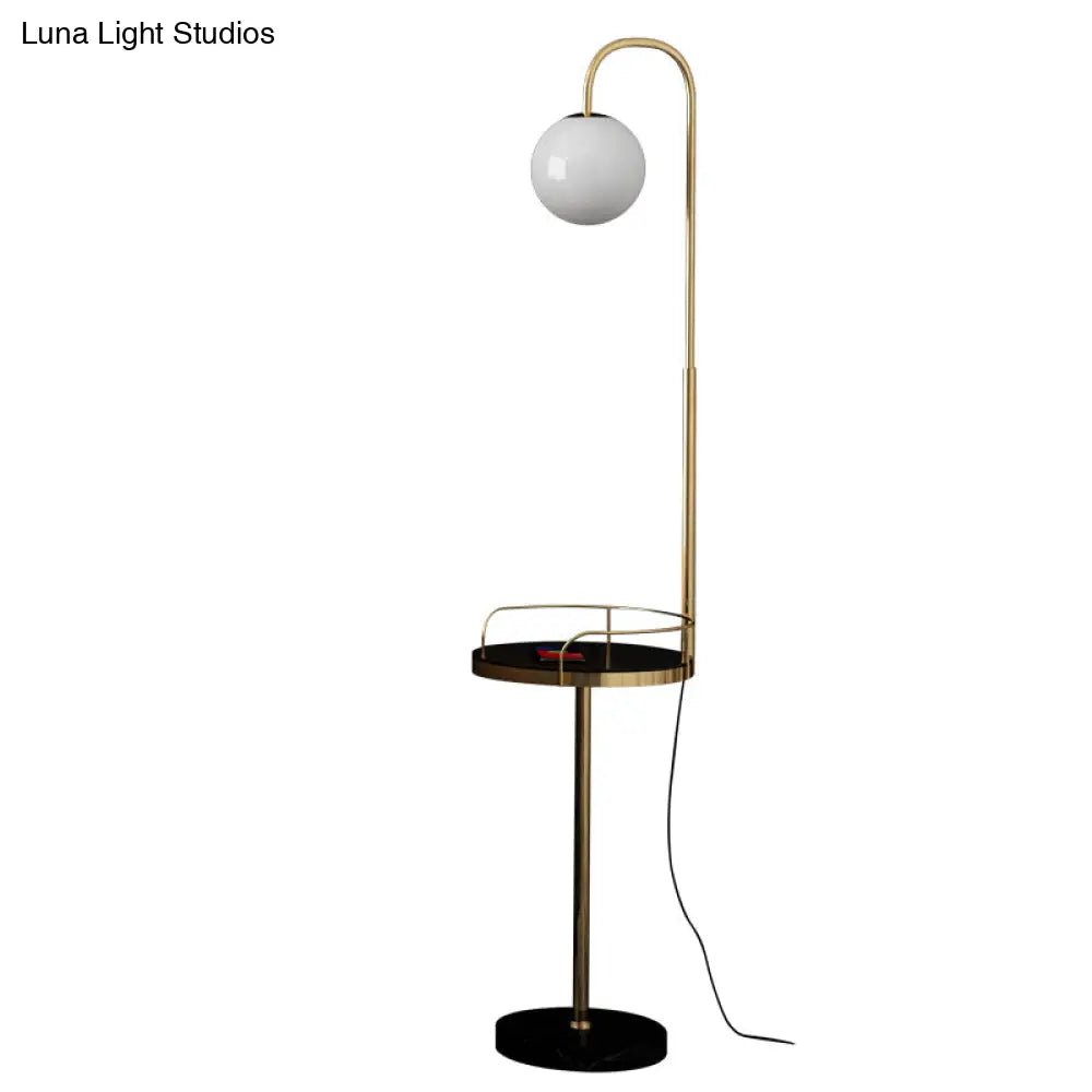 Opal Glass Minimalist Ball Floor Lamp: 1-Light Living Room Standing Light With Guardrail