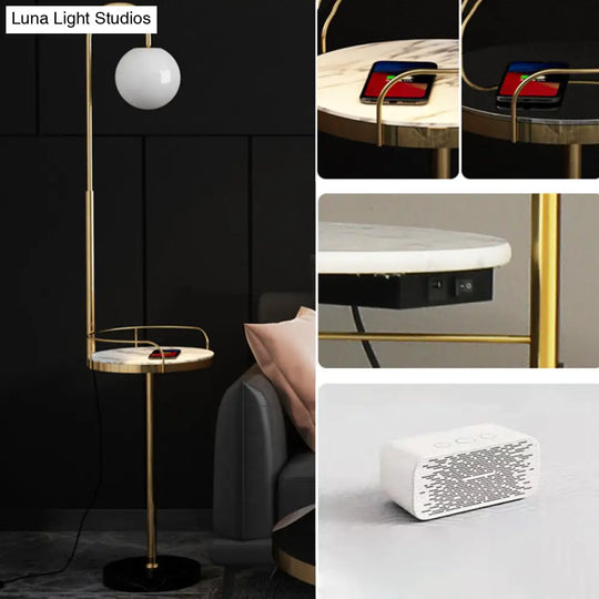 Opal Glass Minimalist Ball Floor Lamp: 1-Light Living Room Standing Light With Guardrail