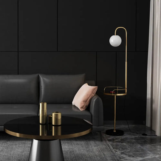 Opal Glass Minimalist Ball Floor Lamp: 1-Light Living Room Standing Light With Guardrail Gold