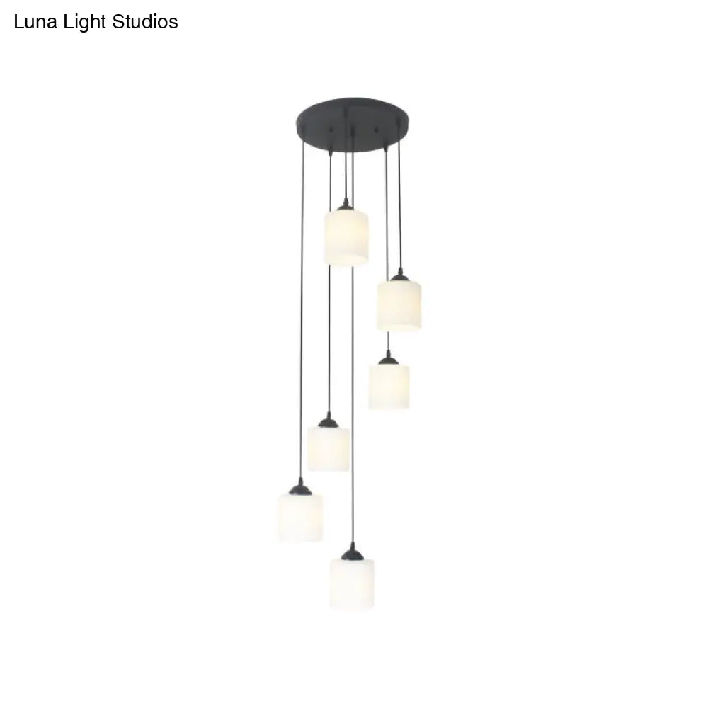 Opal Glass Stairs Pendulum Light: Modernist Cylinder Cluster Pendant In Black