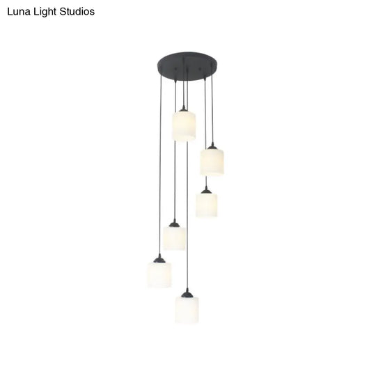 Opal Glass Stairs Pendulum Light: Modernist Cylinder Cluster Pendant In Black