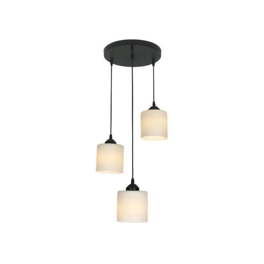 Opal Glass Modern Cylinder Pendant Light With Black Canopy For Stairs 3 / White A