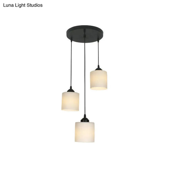 Opal Glass Stairs Pendulum Light: Modernist Cylinder Cluster Pendant In Black 3 / White A