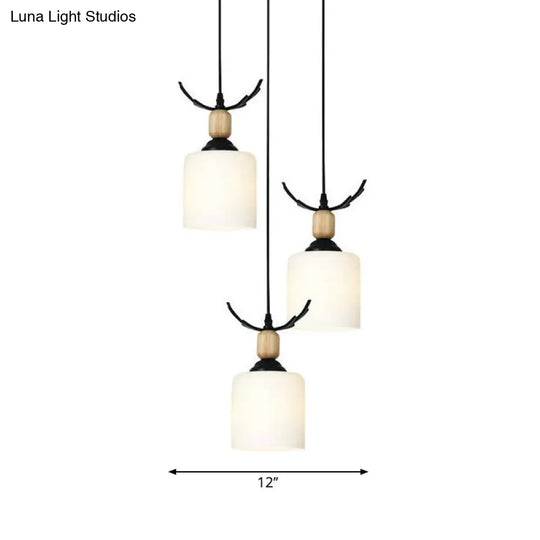 Opal Glass Stairs Pendulum Light: Modernist Cylinder Cluster Pendant In Black