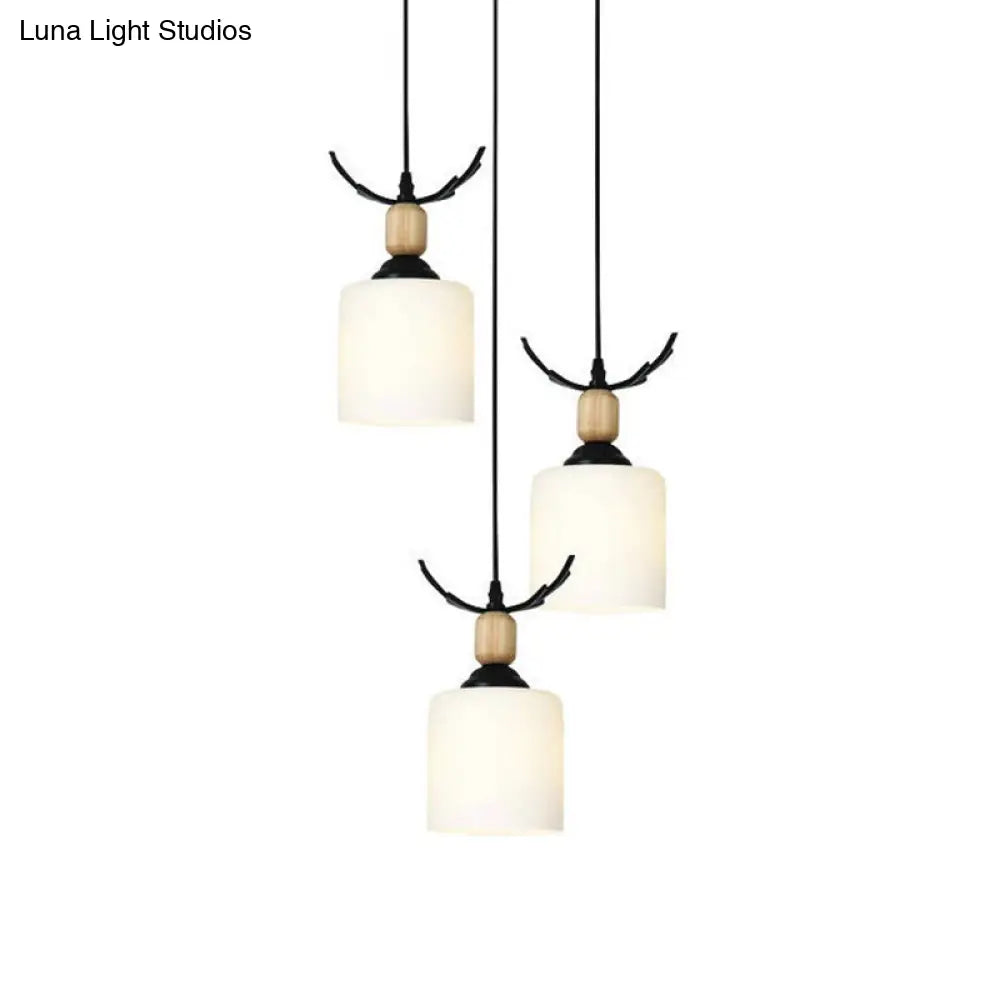 Opal Glass Stairs Pendulum Light: Modernist Cylinder Cluster Pendant In Black 3 / White B