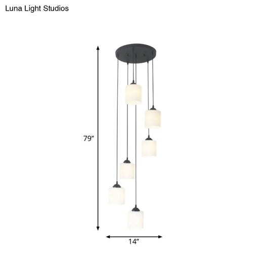 Opal Glass Stairs Pendulum Light: Modernist Cylinder Cluster Pendant In Black