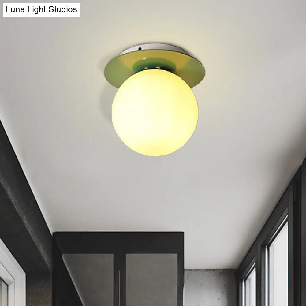 Opal Glass Modern Flushmount Ceiling Lamp With Multi-Color Canopy Green