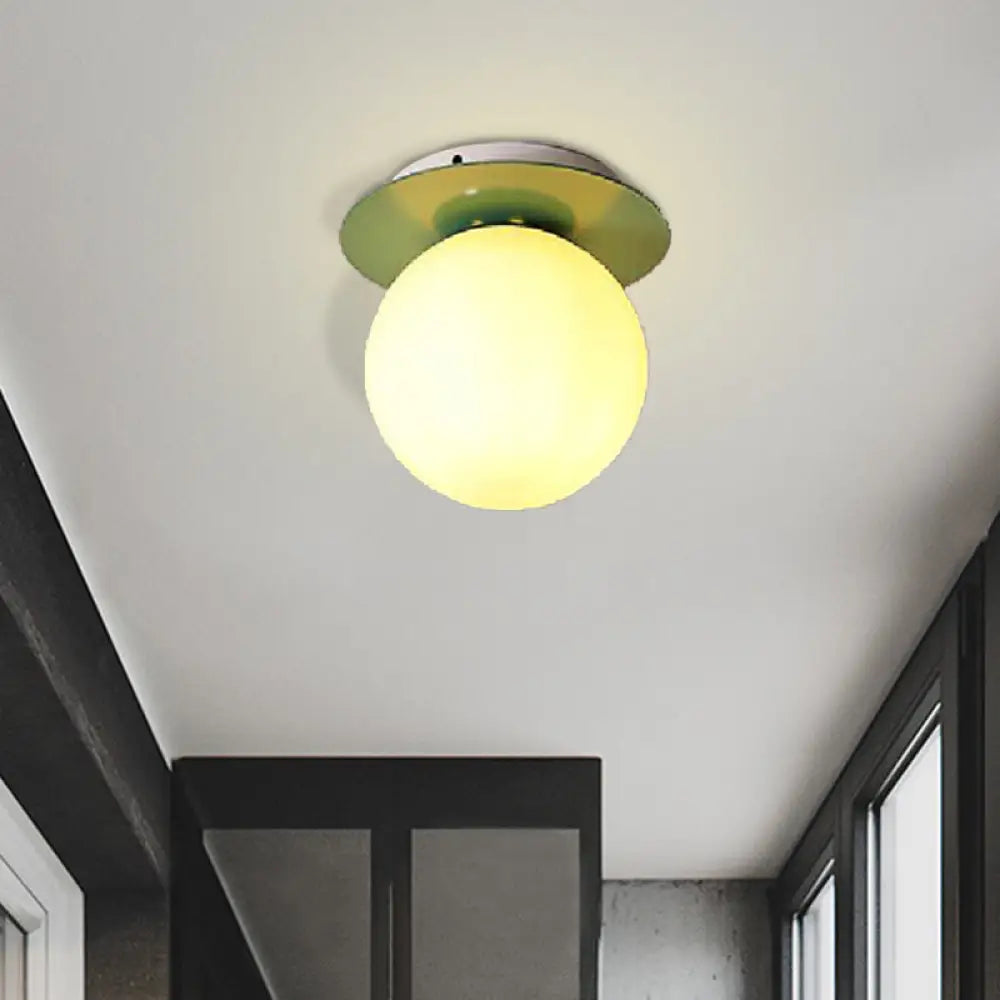 Opal Glass Modern Flushmount Ceiling Lamp With Multi-Color Canopy Green