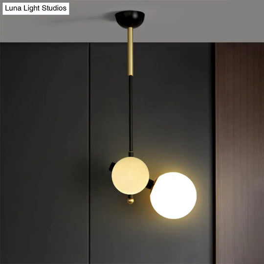 Modernist Opal Glass Ceiling Lamp - 1 Head Bedroom Pendant Light In Black/Gold Left/Right Black-Gold