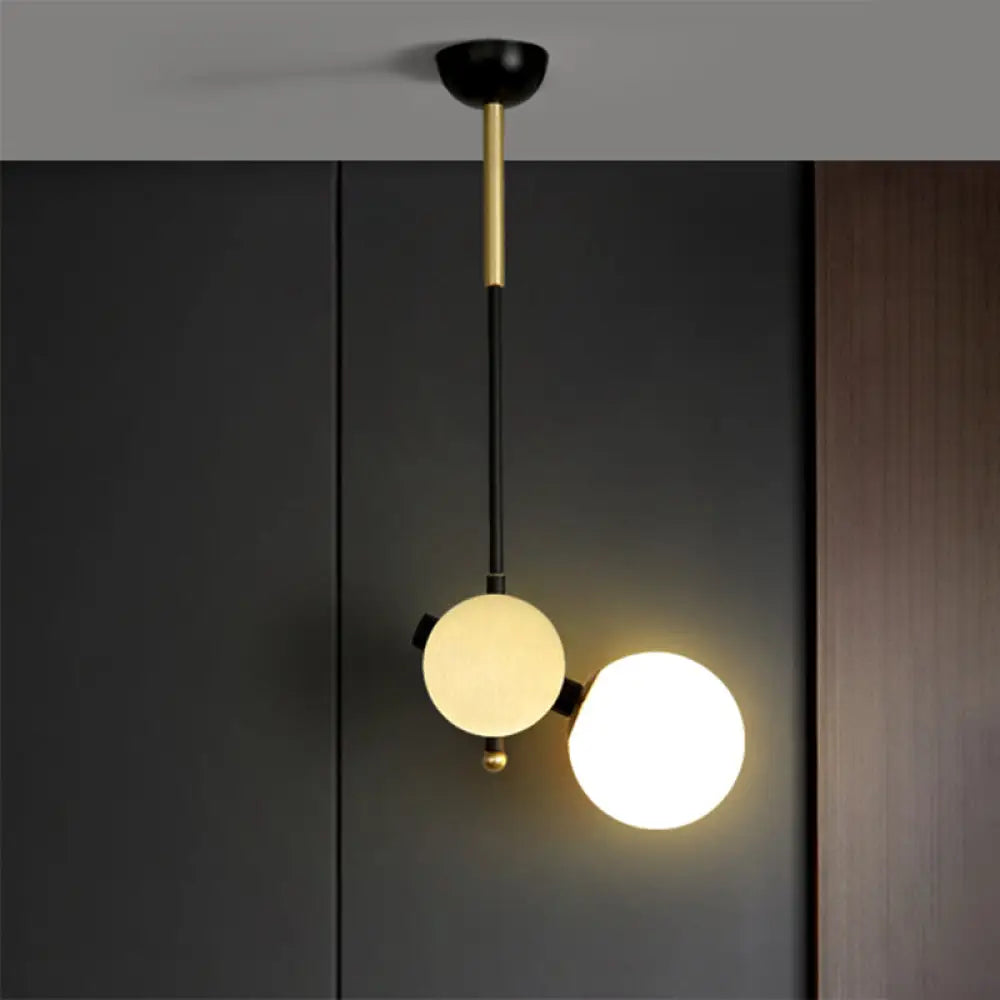 Opal Glass Modernist Ceiling Lamp - Black And Gold With Left/Right Pendulum Light For Bedrooms