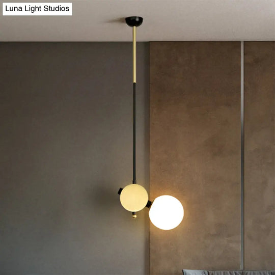 Opal Glass Modernist Ceiling Lamp - Black And Gold With Left/Right Pendulum Light For Bedrooms