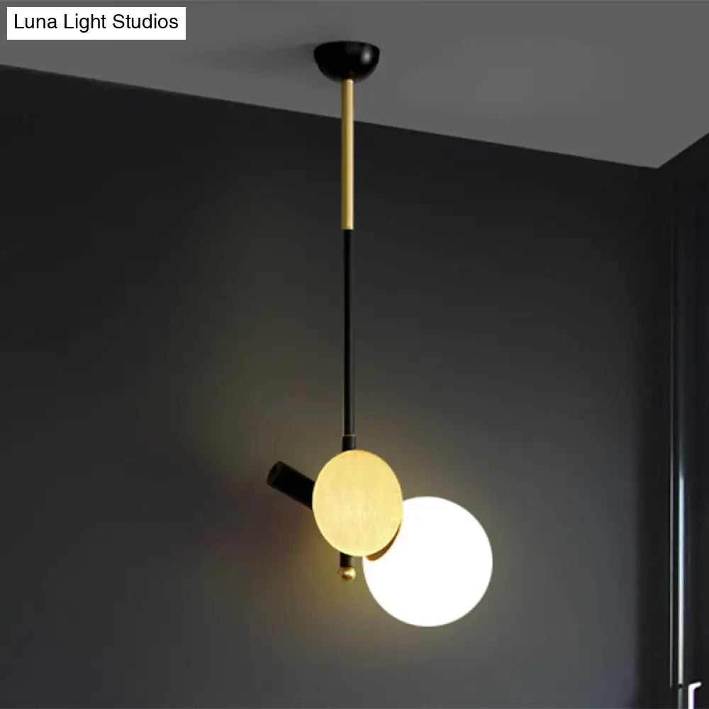 Modernist Opal Glass Ceiling Lamp - 1 Head Bedroom Pendant Light In Black/Gold Left/Right