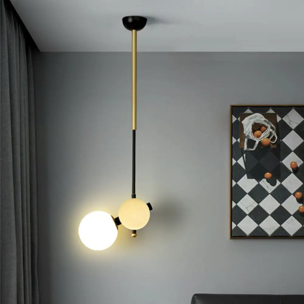 Opal Glass Modernist Ceiling Lamp - Black And Gold With Left/Right Pendulum Light For Bedrooms