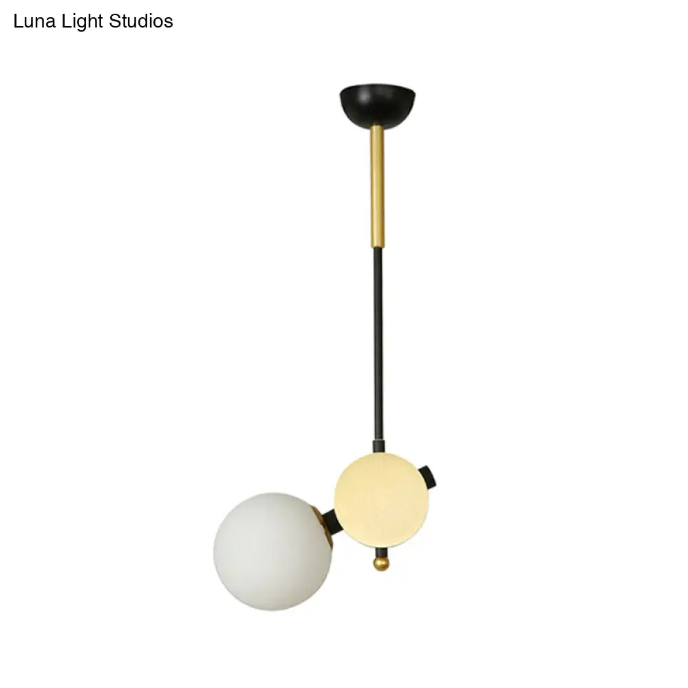 Modernist Opal Glass Ceiling Lamp - 1 Head Bedroom Pendant Light In Black/Gold Left/Right