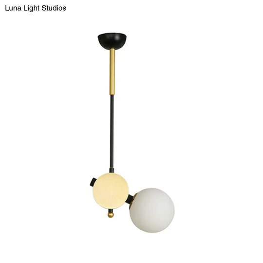 Modernist Opal Glass Ceiling Lamp - 1 Head Bedroom Pendant Light In Black/Gold Left/Right