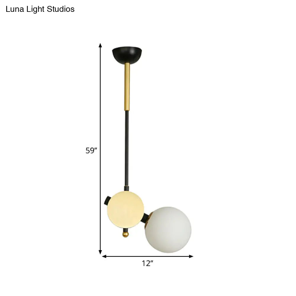 Modernist Opal Glass Ceiling Lamp - 1 Head Bedroom Pendant Light In Black/Gold Left/Right